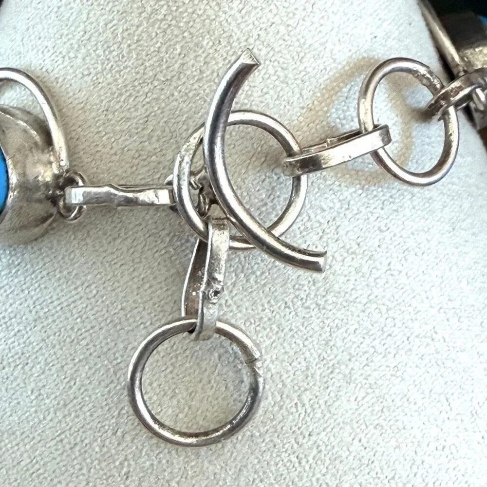 Silver Turquoise tone Link Bracelet silver tone